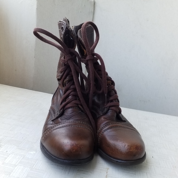 Steve Madden troopa zip and lace up combat brown leather boots 7 - Picture 4 of 10